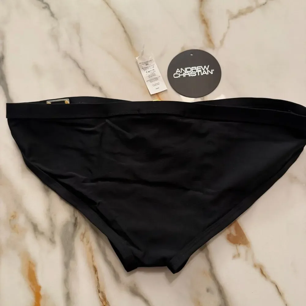 NEW Andrew Christian Savoy Ring Swim Bikini Black Size Large